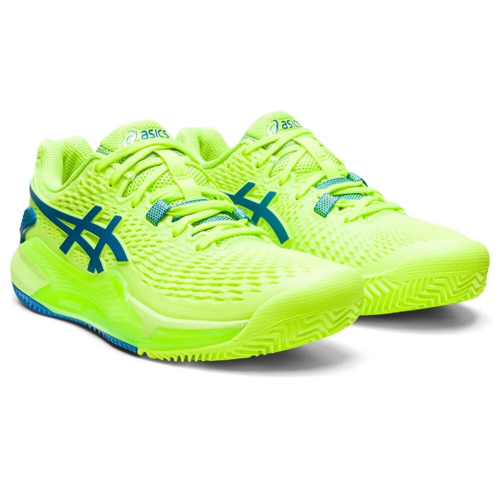 ASICS Gel-Resolution 9 Women's Clay Tennis Shoes Hazard Green/Reborn Blue 12 B